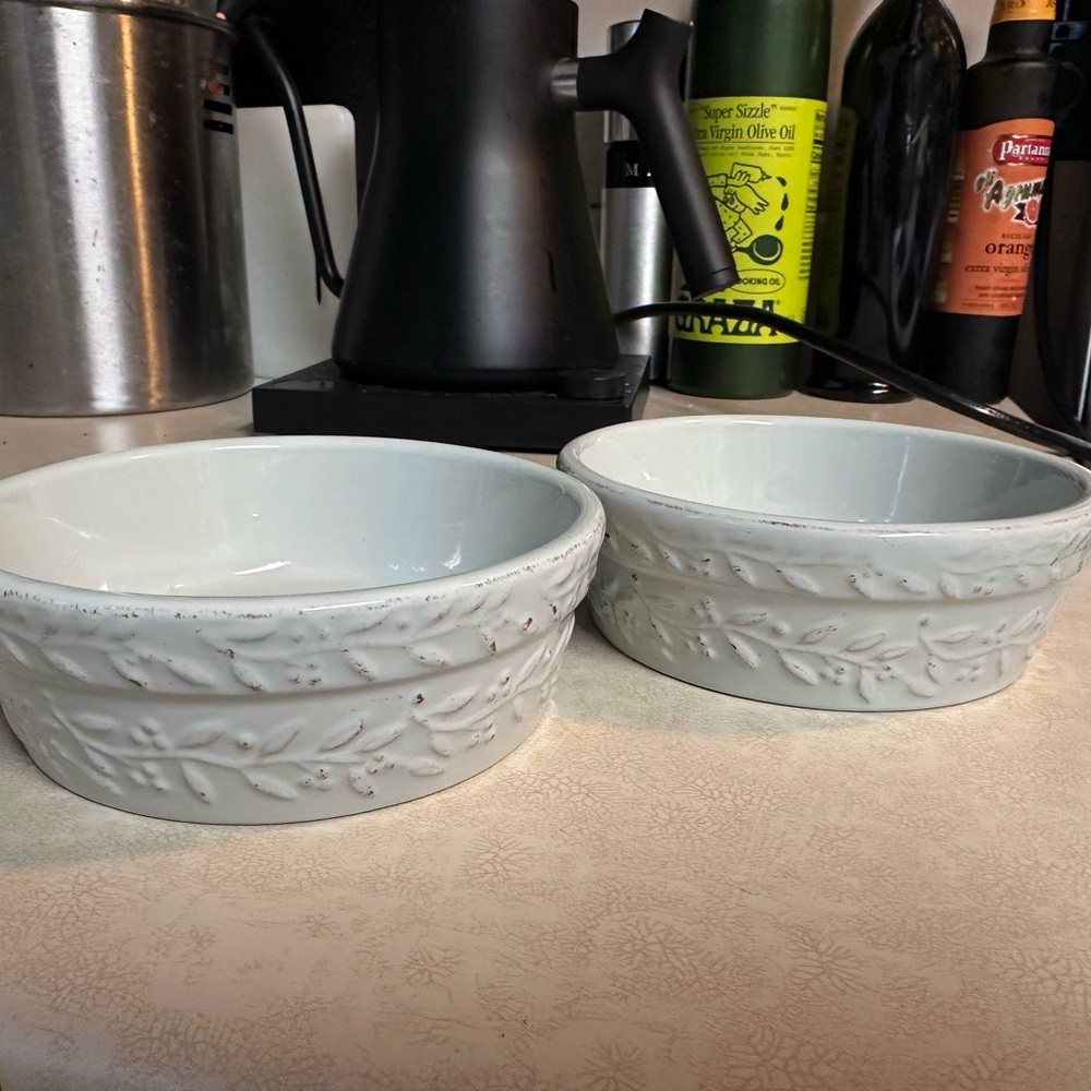 Pair of Embossed White Bowls